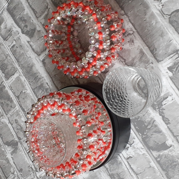 Handmade Plastic Bead Safety pin‎ Votive Candle Holders Pair (2) - Picture 1 of 7